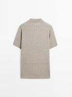 Cotton and linen blend knit polo sweater