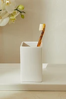 WHITE EARTHENWARE TOOTHBRUSH CUP