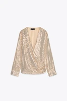 SEQUIN WRAP BLOUSE