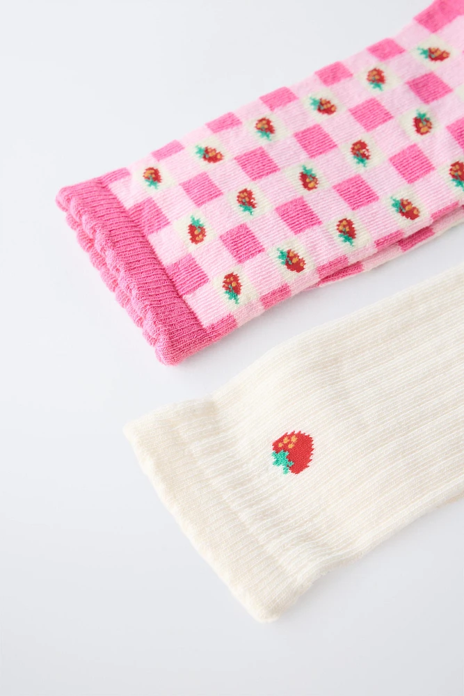 LOT DE DEUX PAIRES CHAUSSETTES VICHY FRAISE