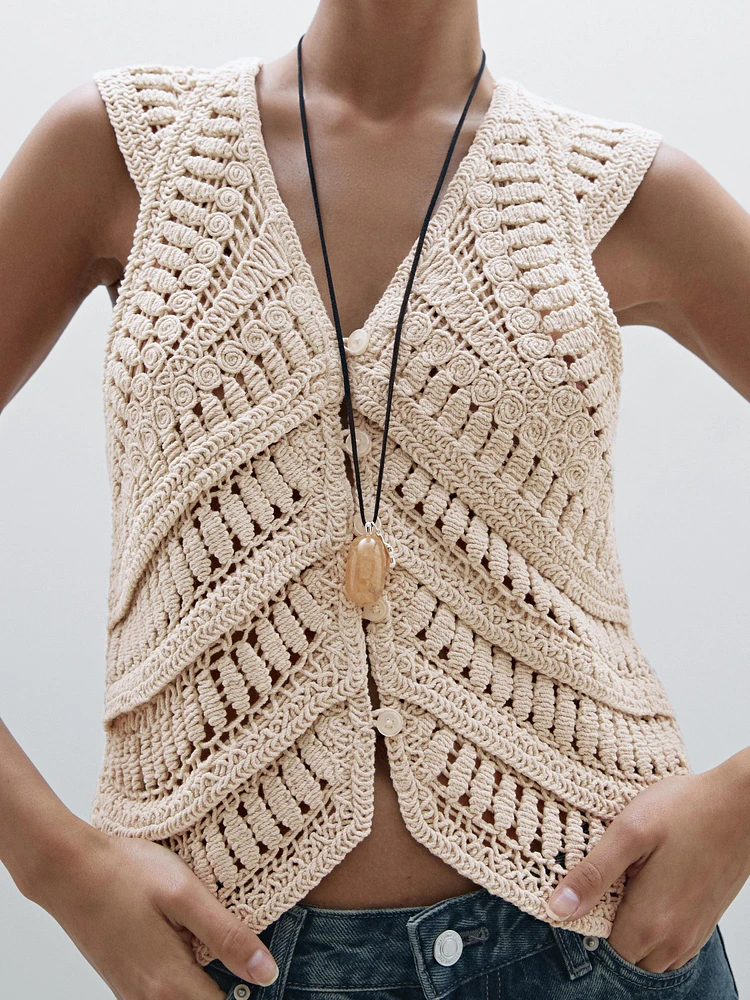 Veste sans manches maille crochet fantaisie