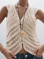 Veste sans manches maille crochet fantaisie