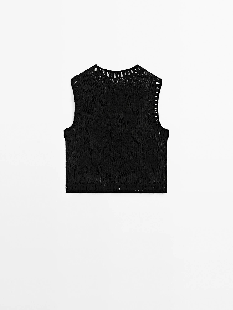 Knit vest with embroidered detail