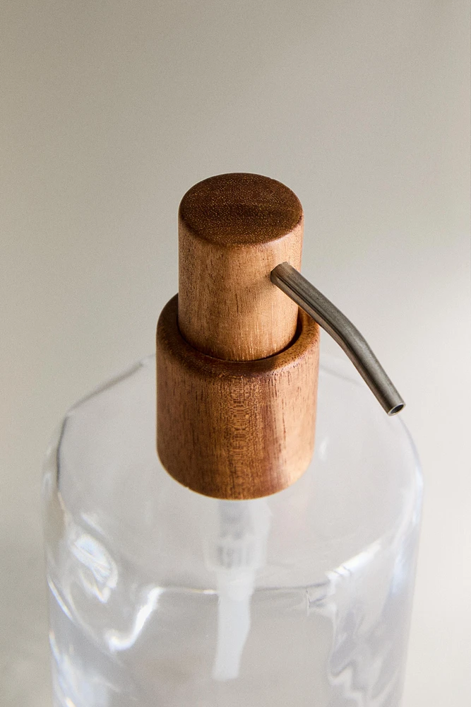 GLASS AND WOOD SOAP DISPENSER