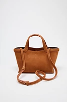 MINI SUEDE TOPSTITCHED SHOPPER
