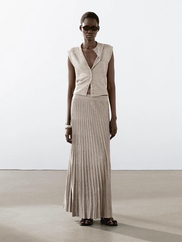 Melange linen blend knit vest