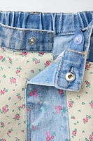 PATCHWORK FLORAL DENIM BERMUDA SHORTS