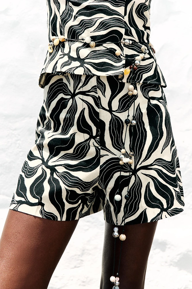 BERMUDA IMPRIMÉ TAILLE HAUTE AVEC LIN