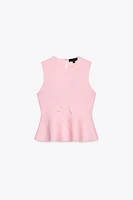 TIE-DETAIL PEPLUM KNIT TOP