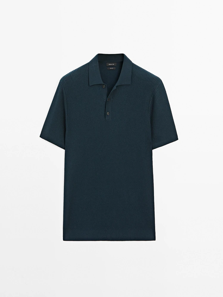 100% cotton textured knit polo shirt