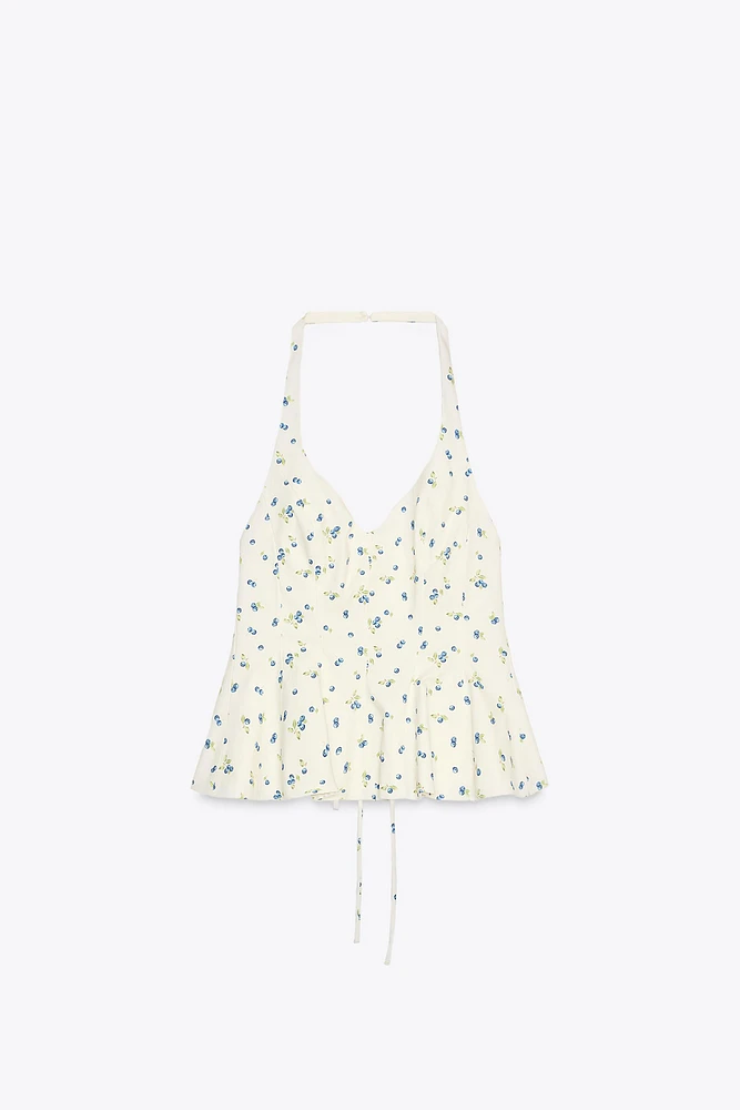 FLORAL POPLIN HALTER TOP