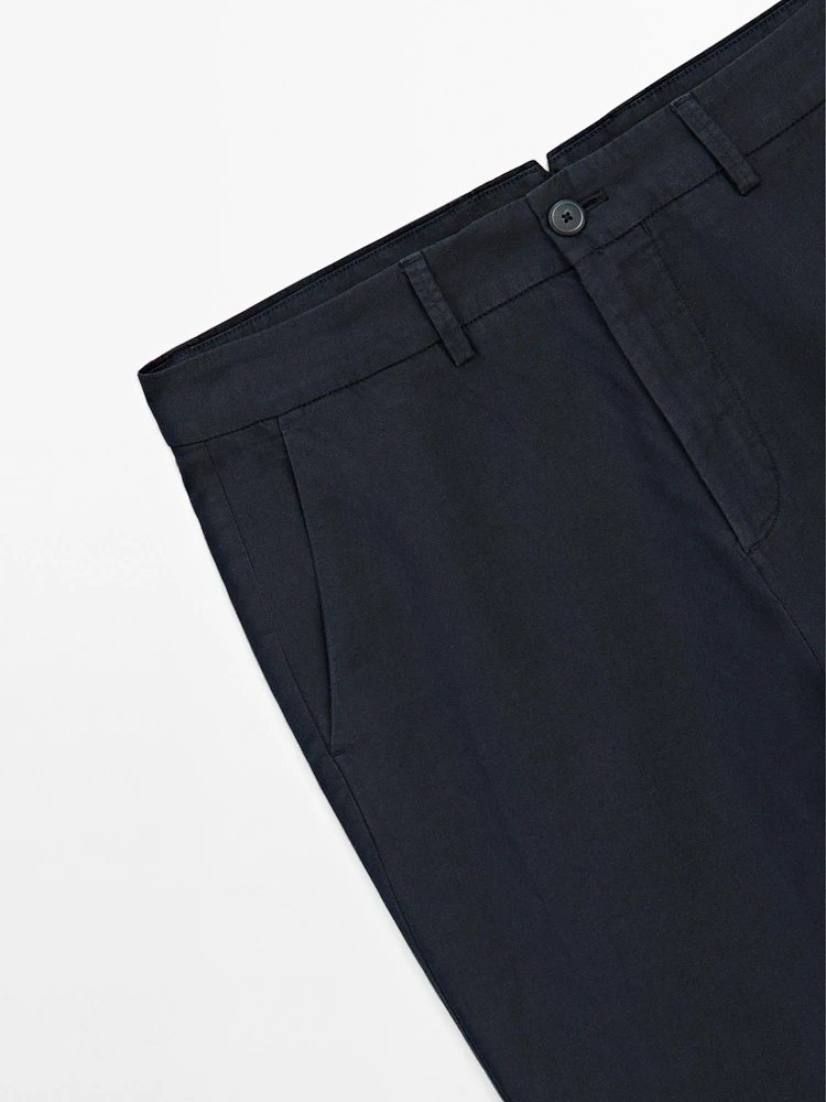 Cotton and linen blend tapered fit trousers