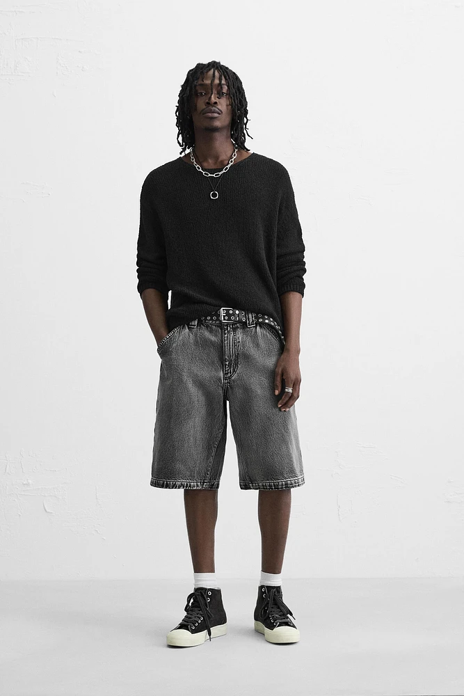BERMUDA DENIM DÉLAVÉ COUPE BAGGY