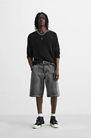 BERMUDA DENIM DÉLAVÉ COUPE BAGGY
