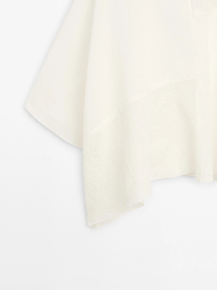 Flowing linen blend embroidered cape