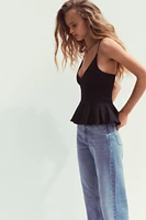 CONTRAST POPLIN PEPLUM TOP