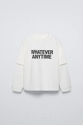 LAYERED SLEEVE TEXT T-SHIRT