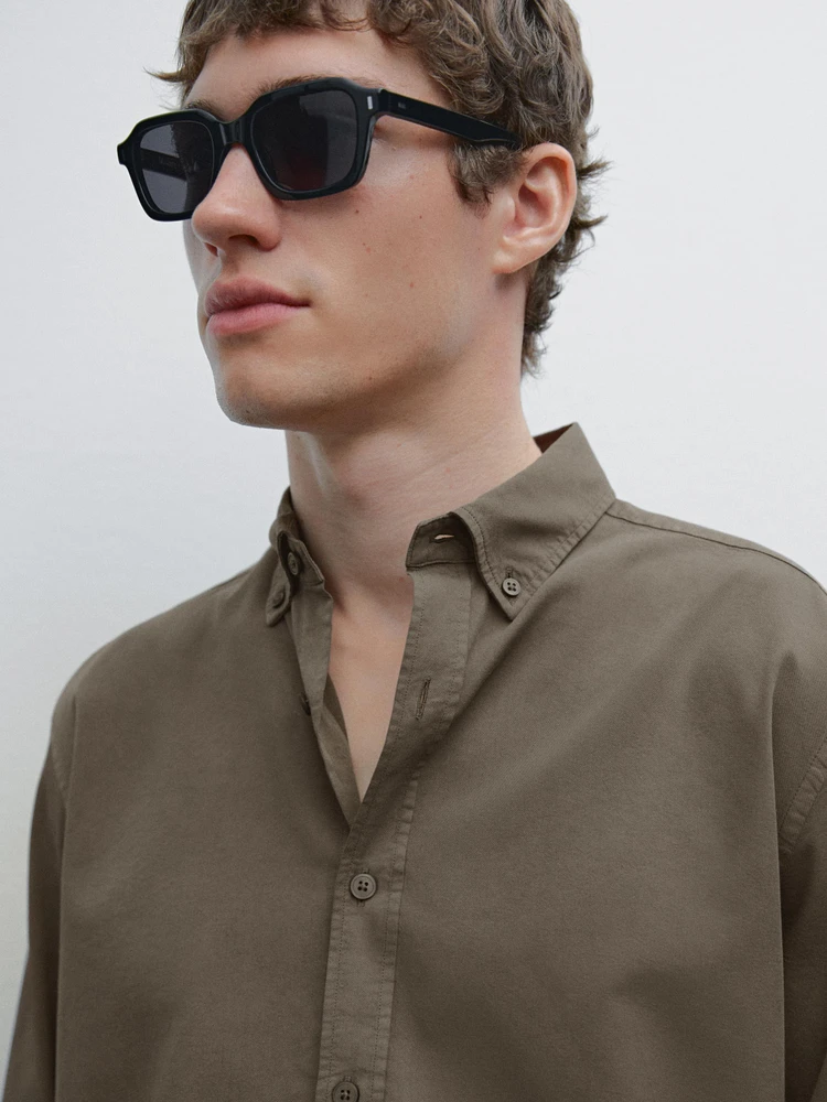 Cotton blend regular fit twill shirt