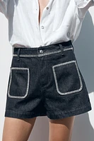 Z1975 EMBROIDERED STITCH DETAIL DENIM SHORTS