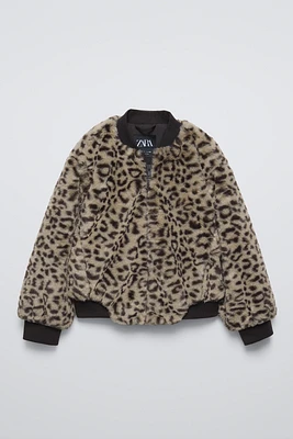 ANIMAL PRINT FAUX FUR BOMBER JACKET