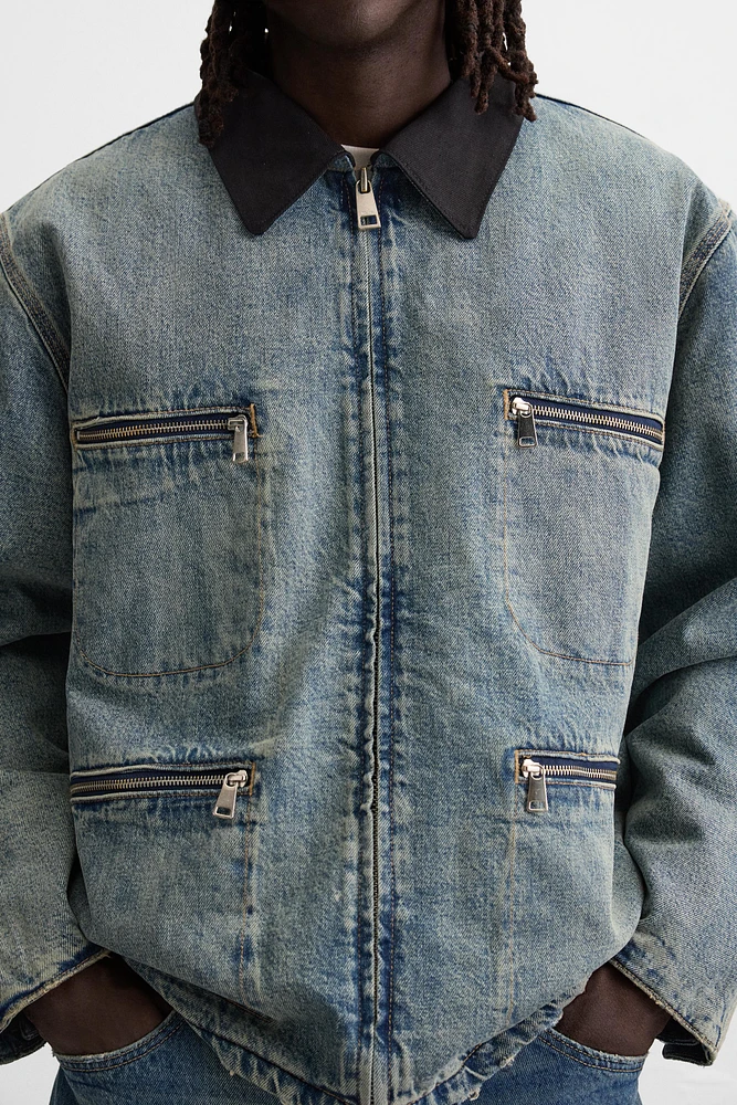 CONTRAST COLLAR DENIM JACKET