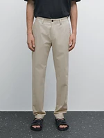 Cotton blend slim fit canvas trousers