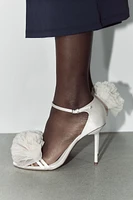 SATIN EFFECT FLOWER HEELED SANDALS - LIMITED EDITION