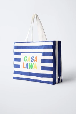 CASA LAWA © Z ZARA KIDS STRIPED FABRIC TOTE BAG