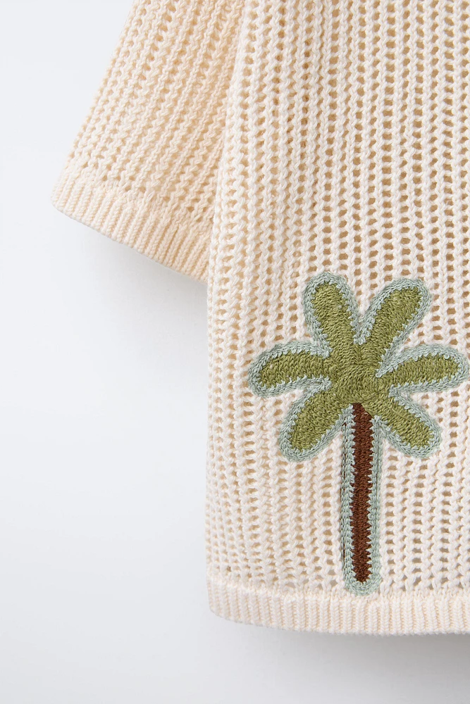 PALM TREE EMBROIDERED KNIT SHIRT