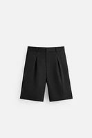 PLEATED COTTON LINEN SHORTS