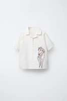 LINEN BLEND EMBROIDERED HORSE SHIRT