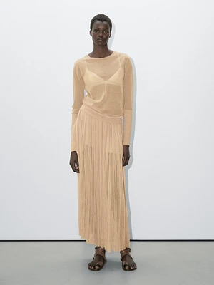 Pleated 100% silk midi skirt - Studio