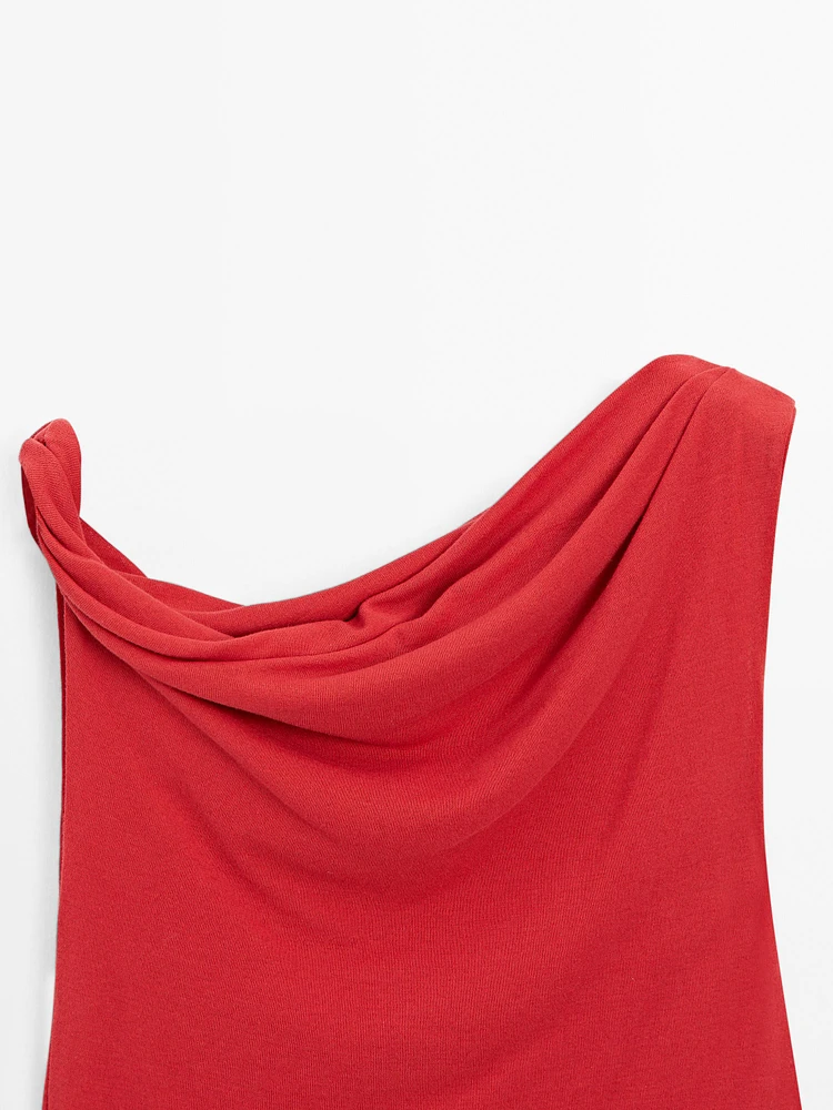 Draped cotton top with knot detail