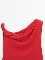 Draped cotton top with knot detail