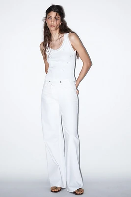 RIBBED BOW LACE TOP