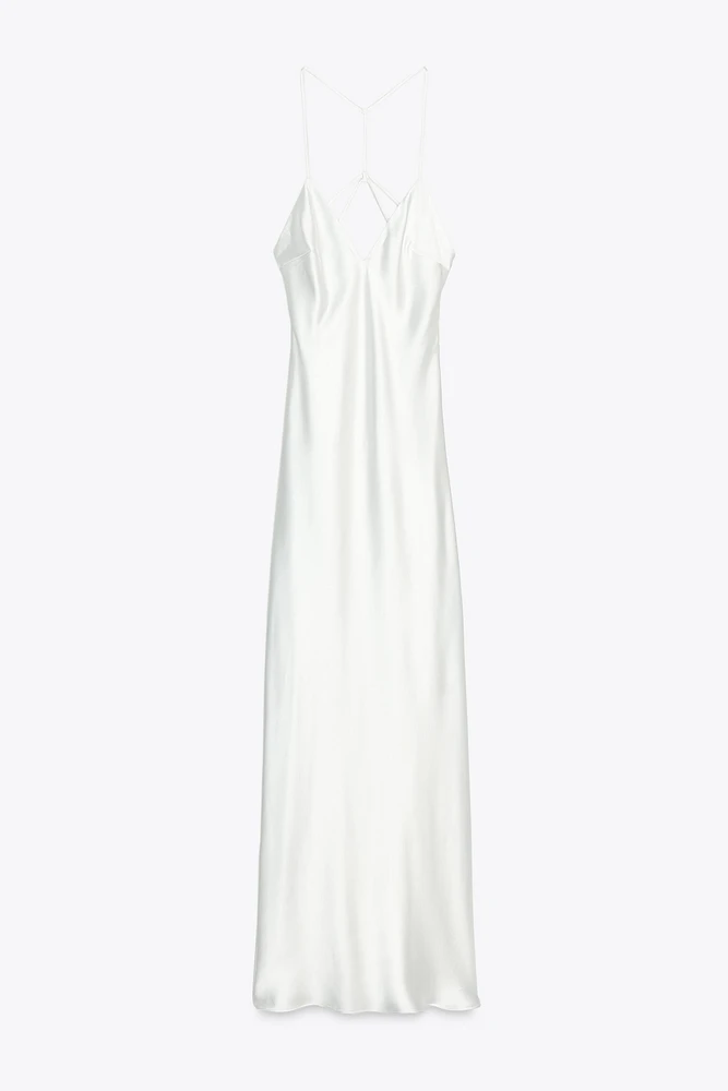 ROBE MI-LONGUE SATINÉE BRIDES DOS