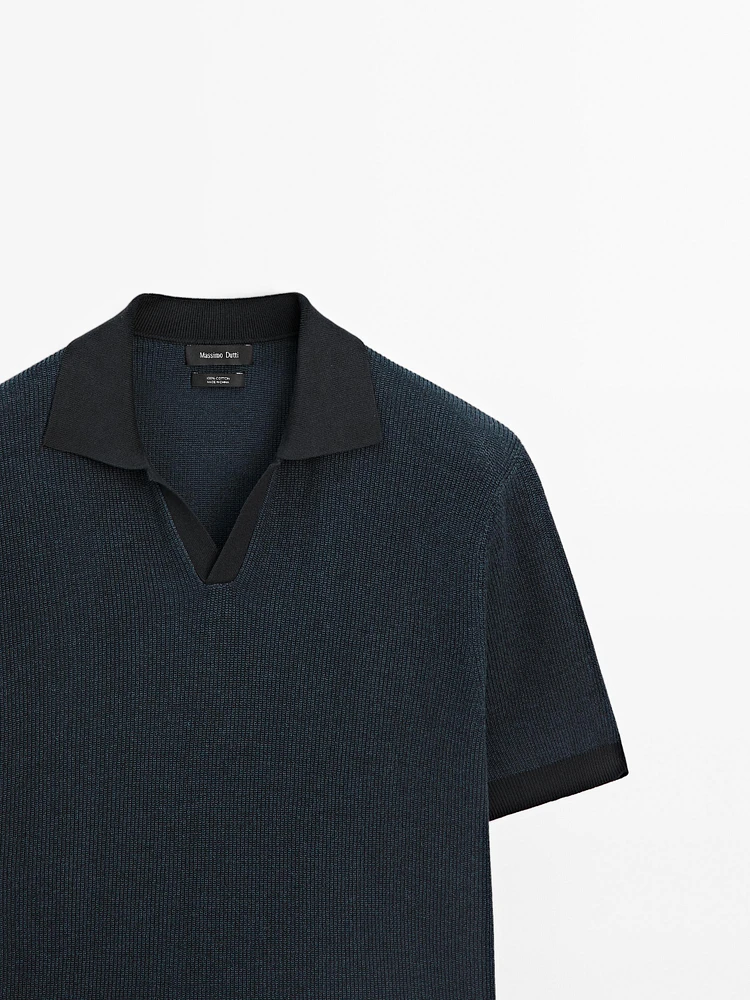 100% cotton contrast polo sweater