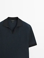 100% cotton contrast polo sweater
