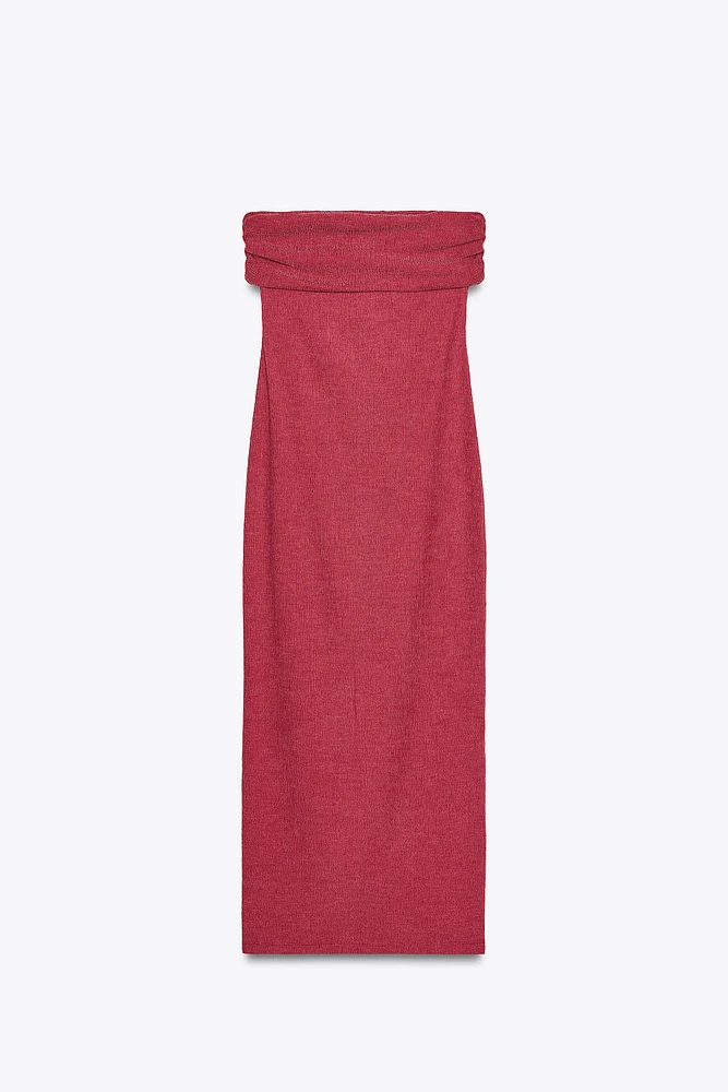 TEXTURED BANDEAU MIDI DRESS