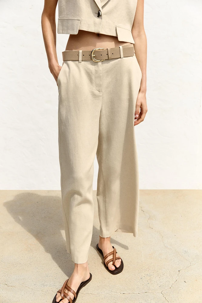 PANTALON JUPE-CULOTTE AVEC CEINTURE EN LIN