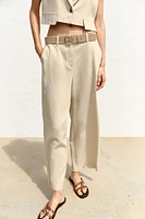 PANTALON JUPE-CULOTTE AVEC CEINTURE EN LIN