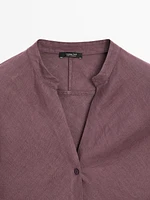 Flowing linen shirt with stand collar