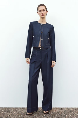 CONTRAST TOPSTITCHING WIDE-LEG PANTS