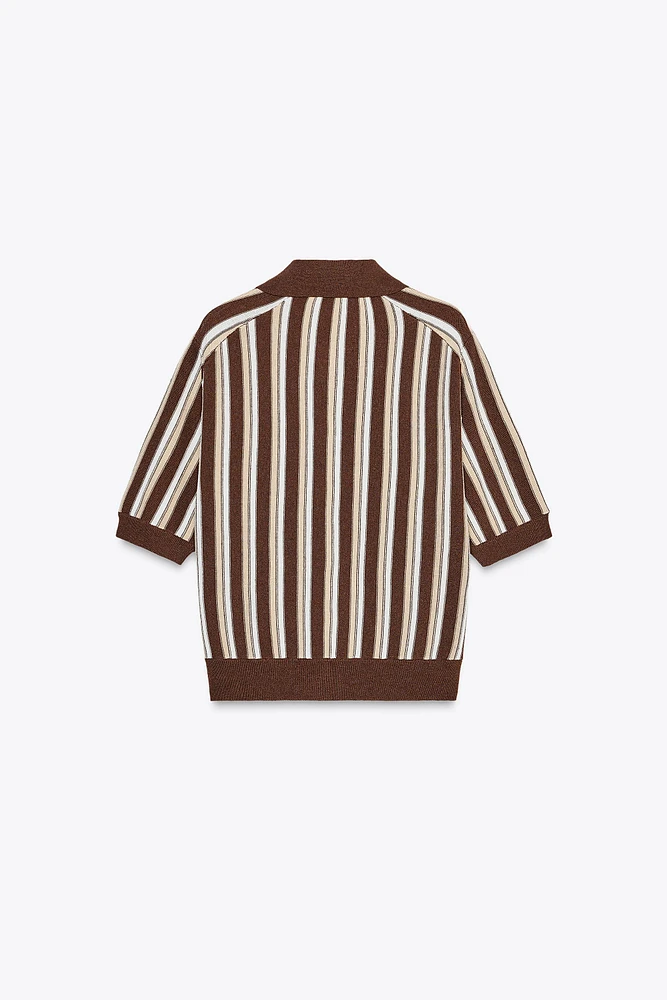 STRIPED KNIT POLO JACKET