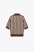 STRIPED KNIT POLO JACKET