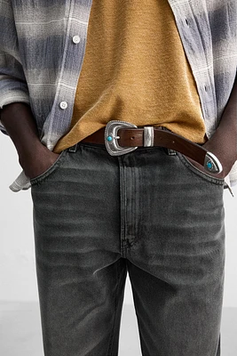 VINTAGE EFFECT LEATHER BELT
