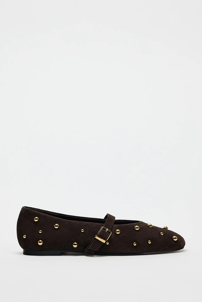 STUDDED SUEDE BALLET FLATS