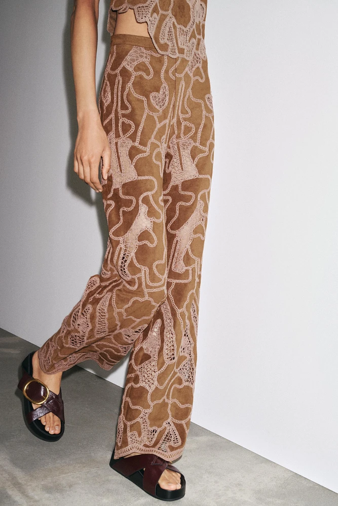 FAUX SUEDE CROCHET PANTS