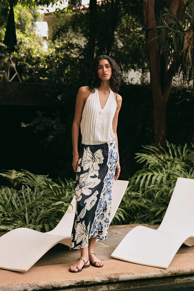 SATIN PRINTED MIDI SKIRT