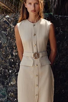 LINEN BUCKLE MIDI DRESS